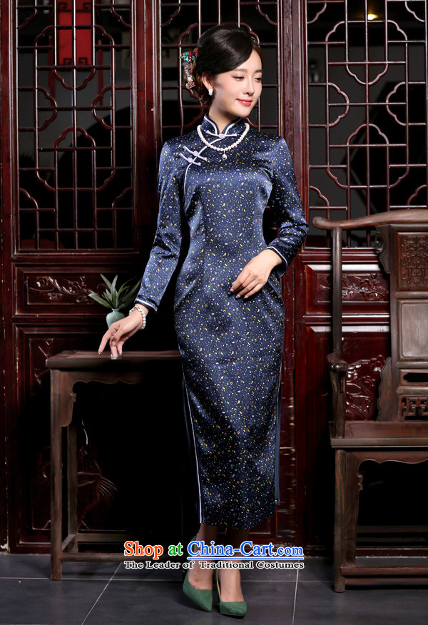 Love of birds to the new autumn 2015, flute, improved long-sleeved qipao retro silk cheongsam dress QC903 long navy blue floral XXL picture, prices, brand platters! The elections are supplied in the national character of distribution, so action, buy now enjoy more preferential! As soon as possible.