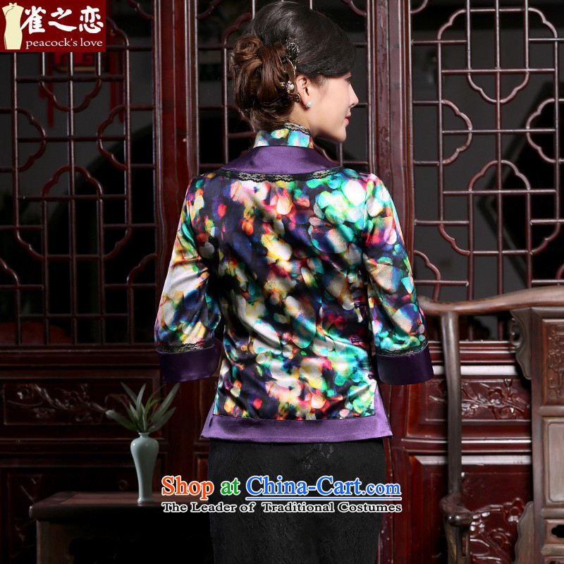 Love of birds in the autumn of 2015, the romantic load new improved stylish horn cuff Tang dynasty qipao shirt female birds of M, floral QC952 land has been pressed shopping on the Internet