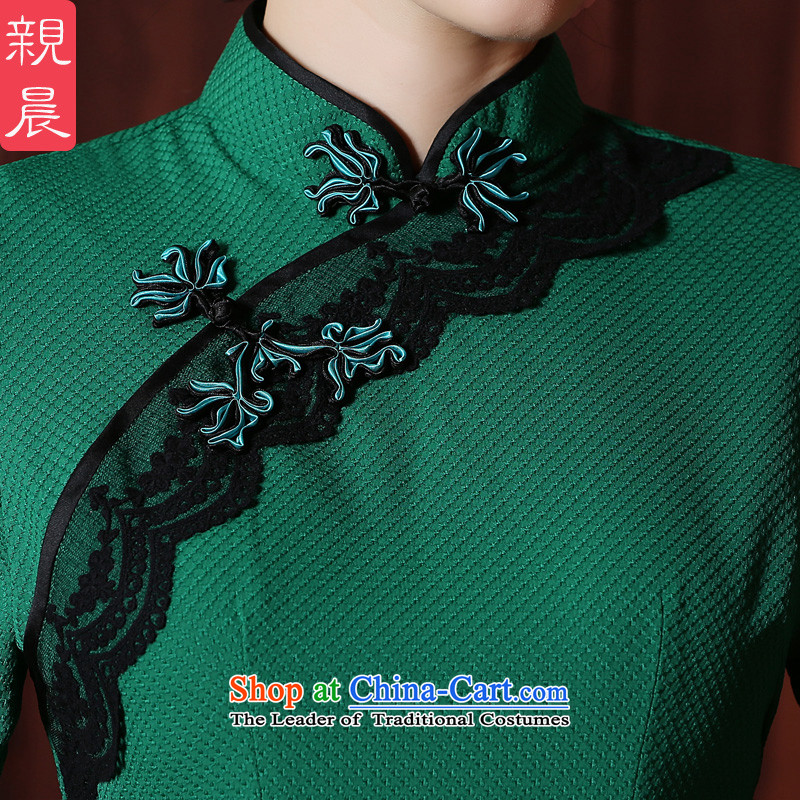 Retro-day cheongsam dress stylish Sau San improved long skirt 2015 Fall/Winter Collections in large new cuff green M, PRO-AM , , , shopping on the Internet
