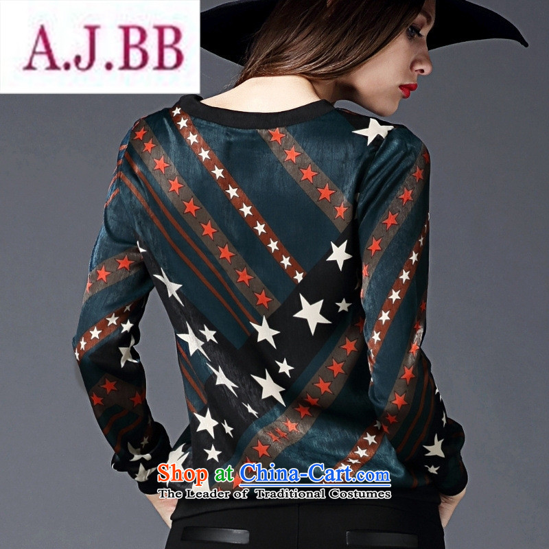 The European site with new autumn 2015 Western Pentagon stamp long-sleeved T-shirt, forming the video thin wild green T-shirt L,A.J.BB,,, shopping on the Internet