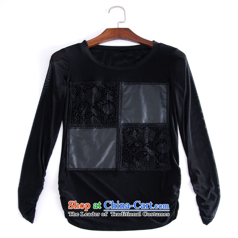 The main site early autumn 2015 European Women's new gauze water-soluble flower PU stitching graphics thin, forming the Netherlands T-shirt 0910 Appliances Black XL, blue rain butterfly according to , , , shopping on the Internet