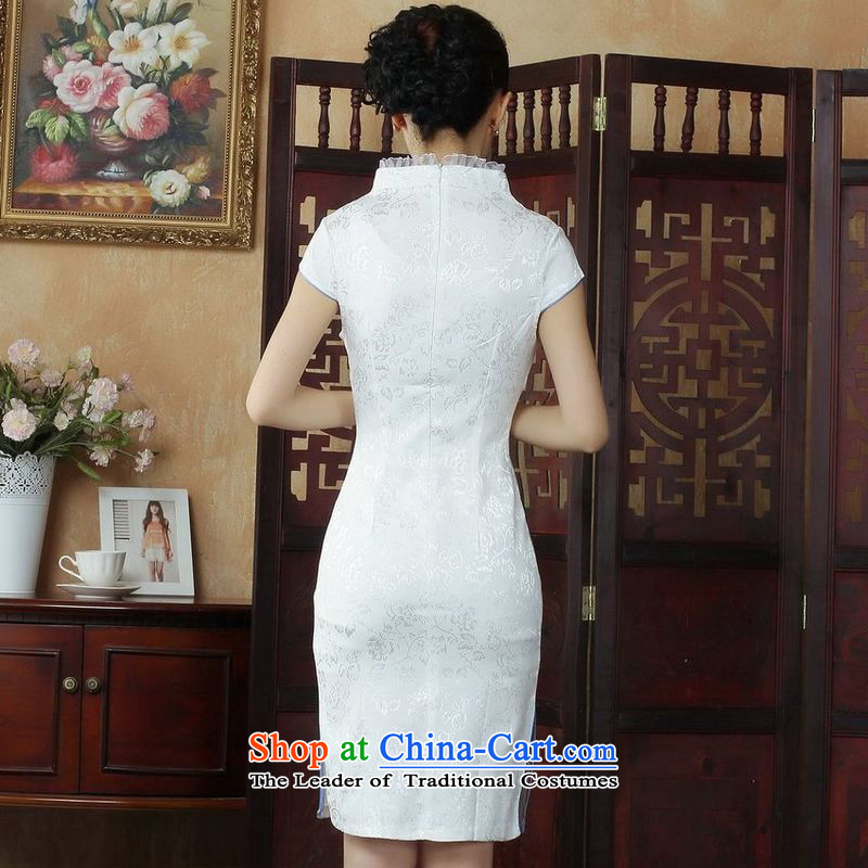She was particularly Ms. Tang dynasty qipao trim improved summer cheongsam collar embroidered Foutune of dress dresses White XL, she was particularly international shopping on the Internet has been pressed.