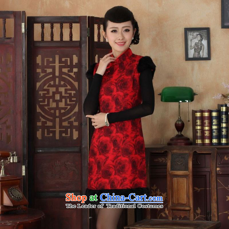 She was particularly Trim Sau San female wedding dresses qipao mother replacing Ms. Tang dynasty qipao improved winter cheongsam collar Foutune of dress dresses Red?2XL