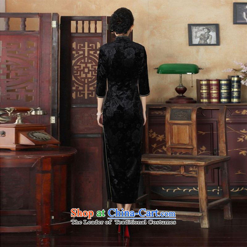 She was particularly International New Superior Stretch Wool long qipao Kim 7 cuff autumn and winter, dresses dresses wedding dress Ladies black , L, she was particularly international shopping on the Internet has been pressed.