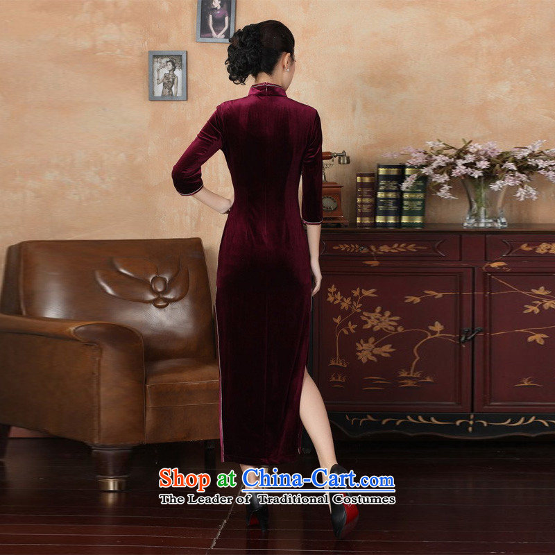 She was particularly International New Superior Stretch Wool long qipao Kim 7 cuff autumn and winter, dresses dresses Female dress wedding services wine red XL, she was particularly international shopping on the Internet has been pressed.