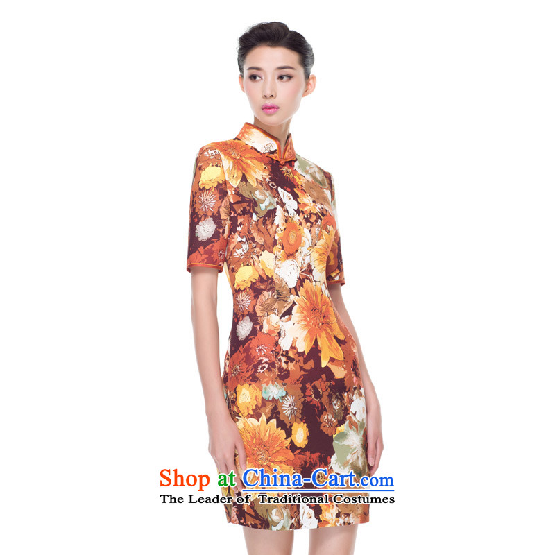 Wood, an improved cheongsam dress really new Fall 2015 installed in the stamp cuff Stylish retro daily mother qipao 0815 13 orange M : really a , , , shopping on the Internet