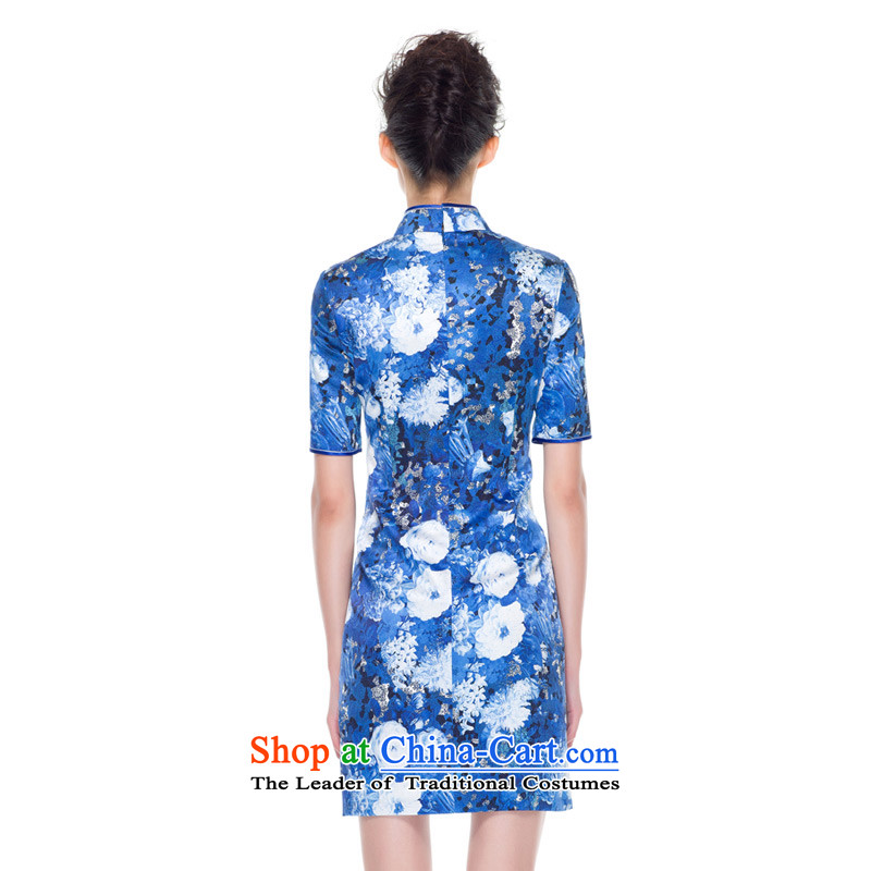 The true of silk wood elastic cheongsam dress autumn 2015 new boxed retro qipao improved stylish mother boxed 0810 10 blue wooden really a , , , Xxl(a), shopping on the Internet