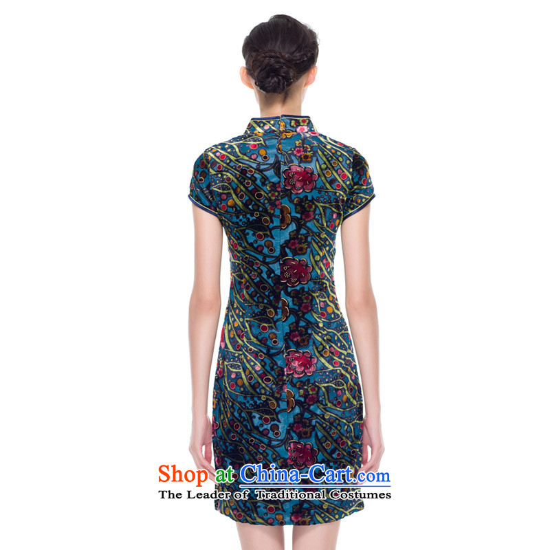 The improvement of qipao wood really fall 2015 new for women daily mother replacing cheongsam dress banquet 43111 10 deep blue XL, Wood , , , the true online shopping
