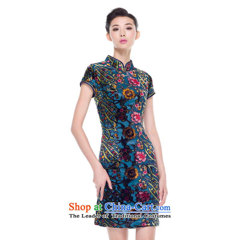 The improvement of qipao wood really fall 2015 new for women daily mother replacing cheongsam dress banquet 43111 10 deep blue XL, Wood , , , the true online shopping