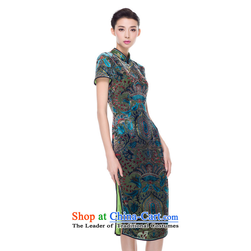 Wooden really of going back to the autumn 2015 skirt qipao new national wind long silk cheongsam dress mother boxed 43112 15 green wooden really a , , , Xxl(a), shopping on the Internet