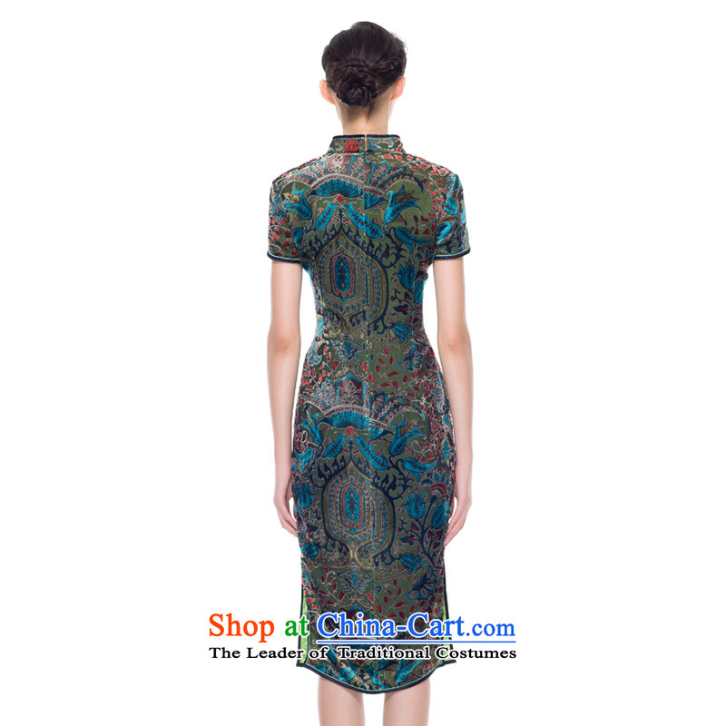 Wooden really of going back to the autumn 2015 skirt qipao new national wind long silk cheongsam dress mother boxed 43112 15 green wooden really a , , , Xxl(a), shopping on the Internet
