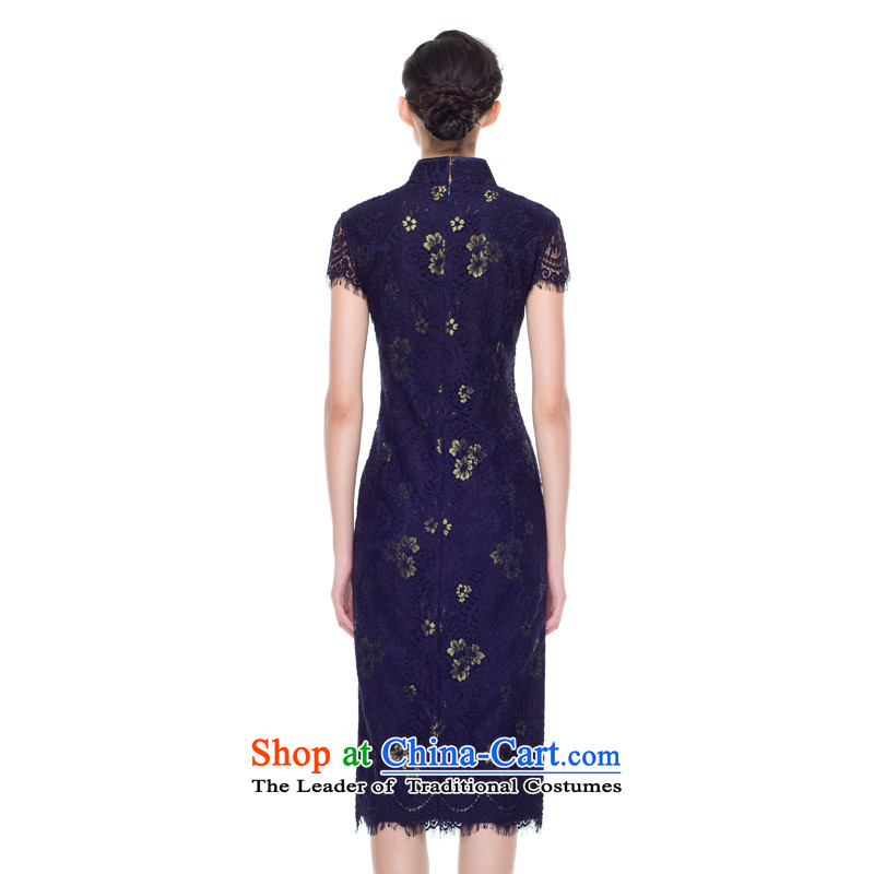 Wooden Lace Embroidery to a really long in the autumn of 2015, the new cheongsam dress daily banquet cheongsam dress 43132 10 Deep Blue M : The True , , , shopping on the Internet
