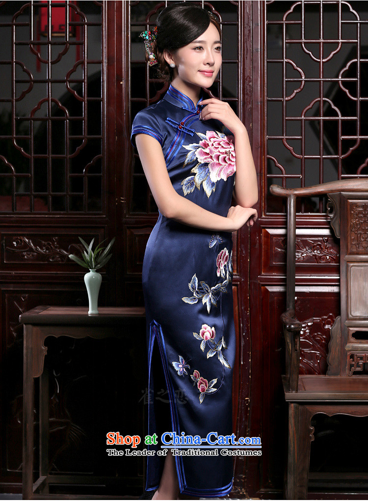 Love of birds poetic autumn 2015 installed new retro manually push embroidered heavyweight Silk Cheongsam QD808 improved long navy S 15 days pre-sale prices, pictures, brand platters! The elections are supplied in the national character of distribution, so action, buy now enjoy more preferential! As soon as possible.