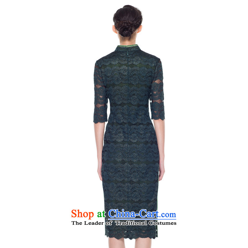 Wooden Lace Embroidery to a really long in the autumn of 2015, the new cheongsam dress daily banquet cheongsam dress 43142 14 M, dark green wooden really a , , , shopping on the Internet