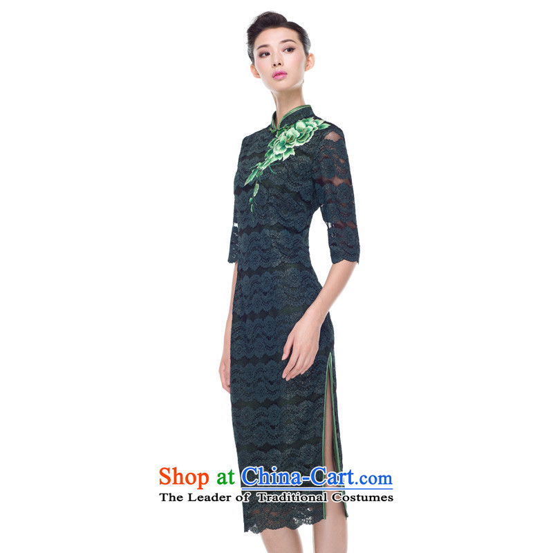 Wooden Lace Embroidery to a really long in the autumn of 2015, the new cheongsam dress daily banquet cheongsam dress 43142 14 M, dark green wooden really a , , , shopping on the Internet