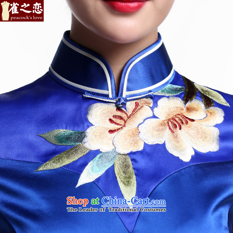 Love of birds touched on the new 2015 Autumn heavyweight silk embroidered short, push the manual retro cheongsam dress  QD944 figure M love birds , , , shopping on the Internet