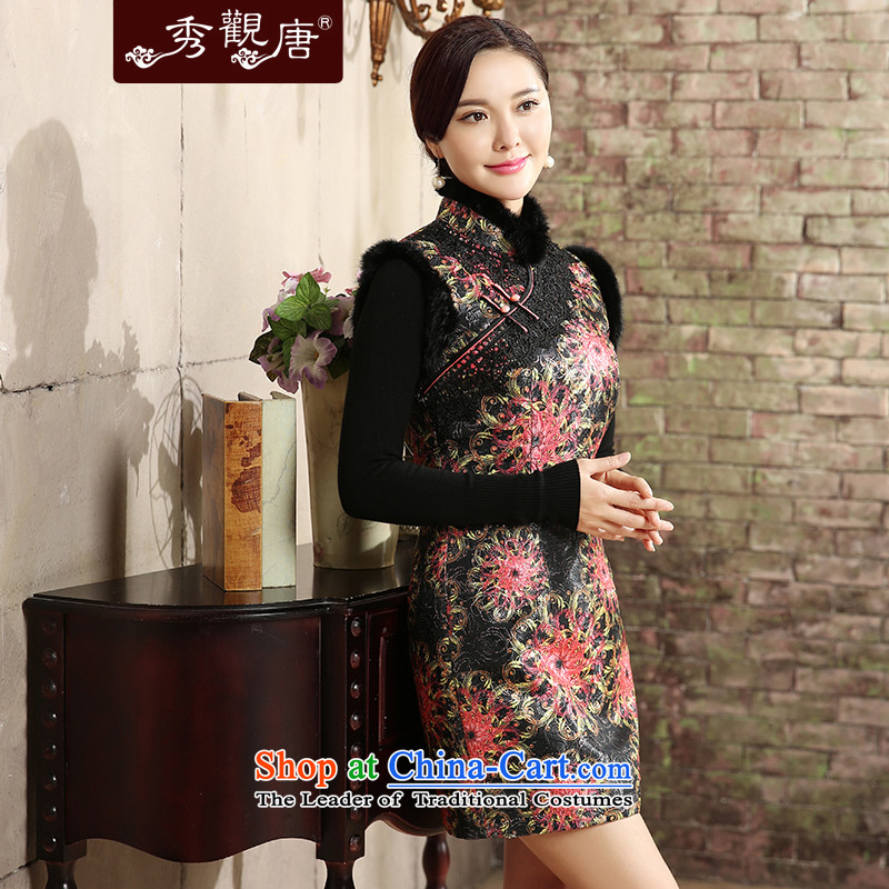 [Sau Kwun Tong] for the autumn and winter 2015 new stamp clip cotton qipao retro warm wool stitching QW5827 XXL, Sau Kwun Tong suit shopping on the Internet has been pressed.