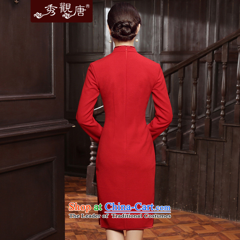 [Sau Kwun Tong] Chien-ying 2015 Fall/Winter Collections New Pure Color long-sleeved retro style, long skirt QC5817 QIPAO RED M Soo-Kwun Tong shopping on the Internet has been pressed.