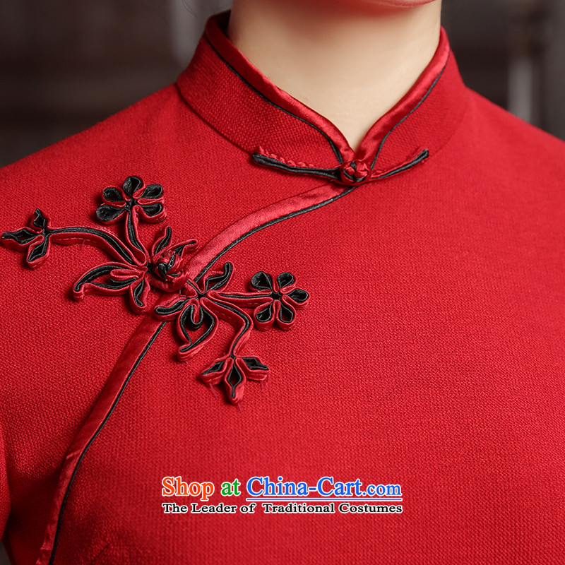 [Sau Kwun Tong] Chien-ying 2015 Fall/Winter Collections New Pure Color long-sleeved retro style, long skirt QC5817 QIPAO RED M Soo-Kwun Tong shopping on the Internet has been pressed.