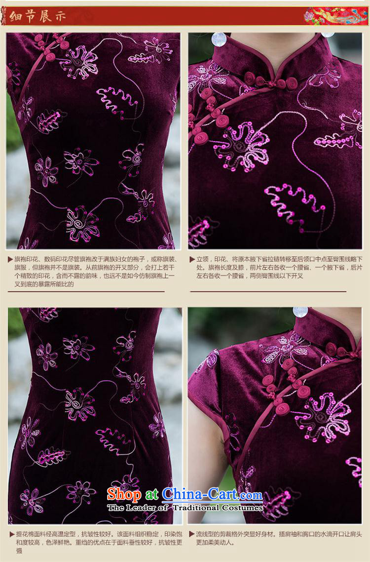 Mano-hwan's Spring and Autumn New Pearl embroidered engraving short-sleeved short of qipao gown Stylish retro velvet cheongsam dress figure L picture, prices, brand platters! The elections are supplied in the national character of distribution, so action, buy now enjoy more preferential! As soon as possible.