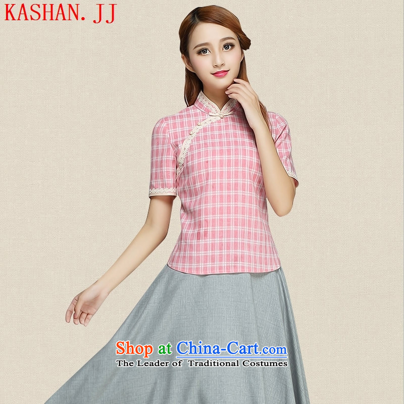 Mano-hwan's 2015 cotton linen collar improved qipao Chinese shirt-sleeves in plaid stitching Han-chiu, tea service with short pink , Susan Sarandon bandying (KASHAN.JJ card) , , , shopping on the Internet