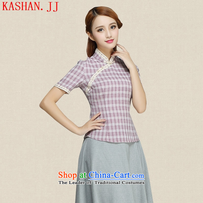 Mano-hwan's 2015 cotton linen collar improved qipao Chinese shirt-sleeves in plaid stitching Han-chiu, tea service with short pink , Susan Sarandon bandying (KASHAN.JJ card) , , , shopping on the Internet