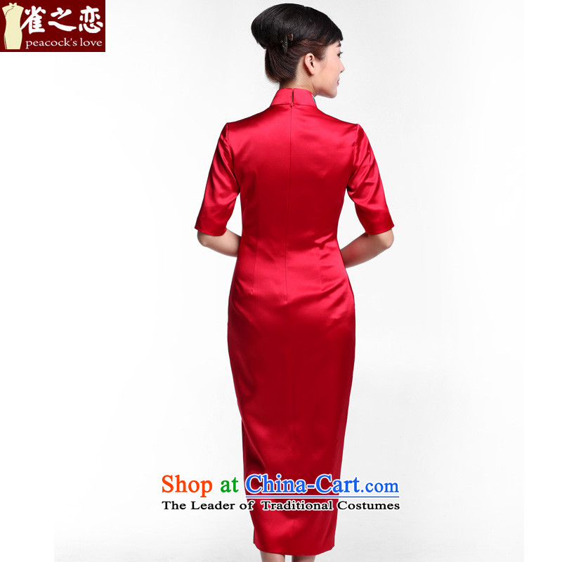 Love of birds deep improved chinese red color marriages bows with silk embroidered dress qipao QD912 Sau San figure XL, love birds , , , shopping on the Internet