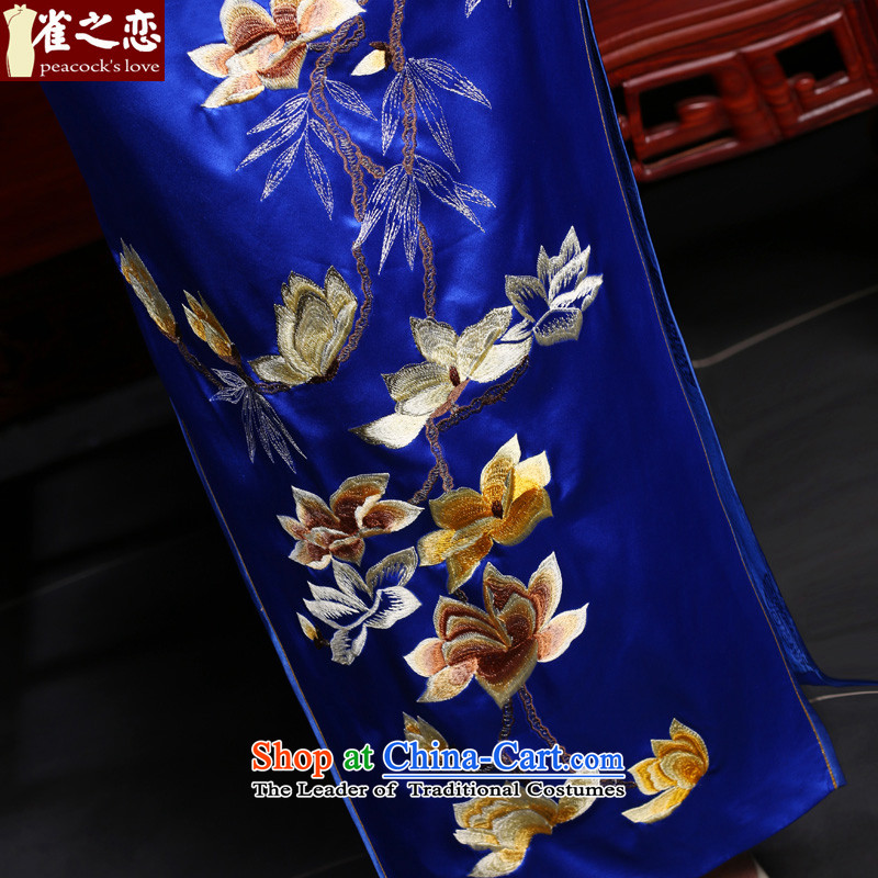 Love of birds intended by the autumn of 2015, with new royal blue embroidery heavyweight silk cheongsam dress QD778 long figure XL, love birds , , , shopping on the Internet