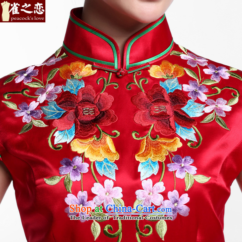 Love of birds three ikuishi 2015 new red qipao bows services marriage heavyweight silk embroidery ironing drill qipao QD951 figure , L, love birds , , , shopping on the Internet