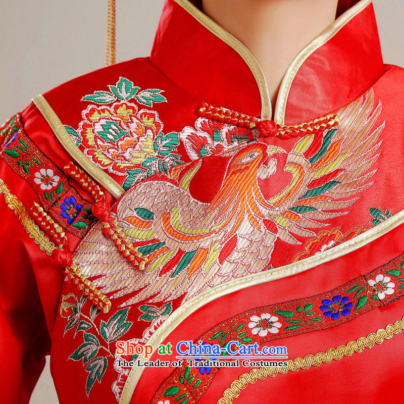 Time Syrian Chinese style wedding-soo wedding gown Wo Service Bridal pregnant women married long-sleeved red qipao gown longfeng use toasting champagne costume red S, Syria has been pressed time shopping on the Internet