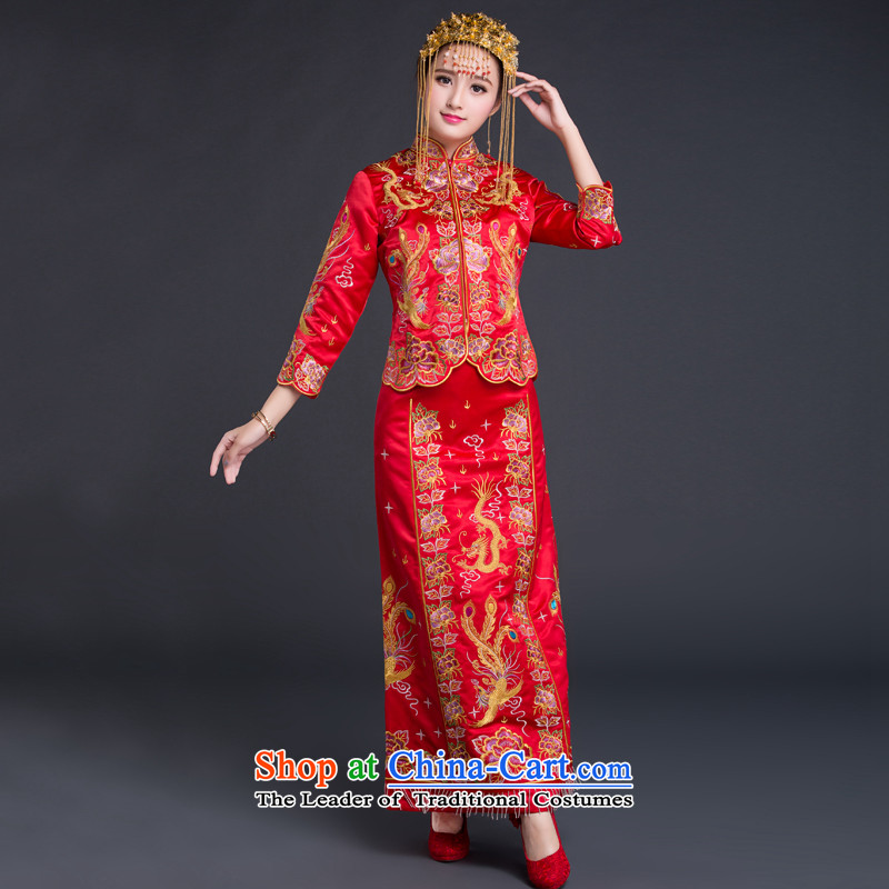 Chinese Ethnic Groups Show Services Chinese classic bridal dresses red Chinese Antique bows to the autumn and winter wedding dresses and Phoenix use Fall Classic ethnic Chinese, L, red (HUAZUJINGDIAN) , , , shopping on the Internet