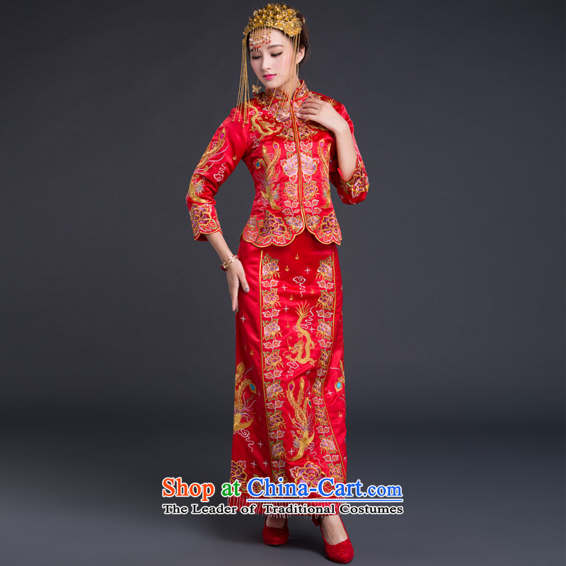 Chinese Ethnic Groups Show Services Chinese classic bridal dresses red Chinese Antique bows to the autumn and winter wedding dresses and Phoenix use Fall Classic ethnic Chinese, L, red (HUAZUJINGDIAN) , , , shopping on the Internet