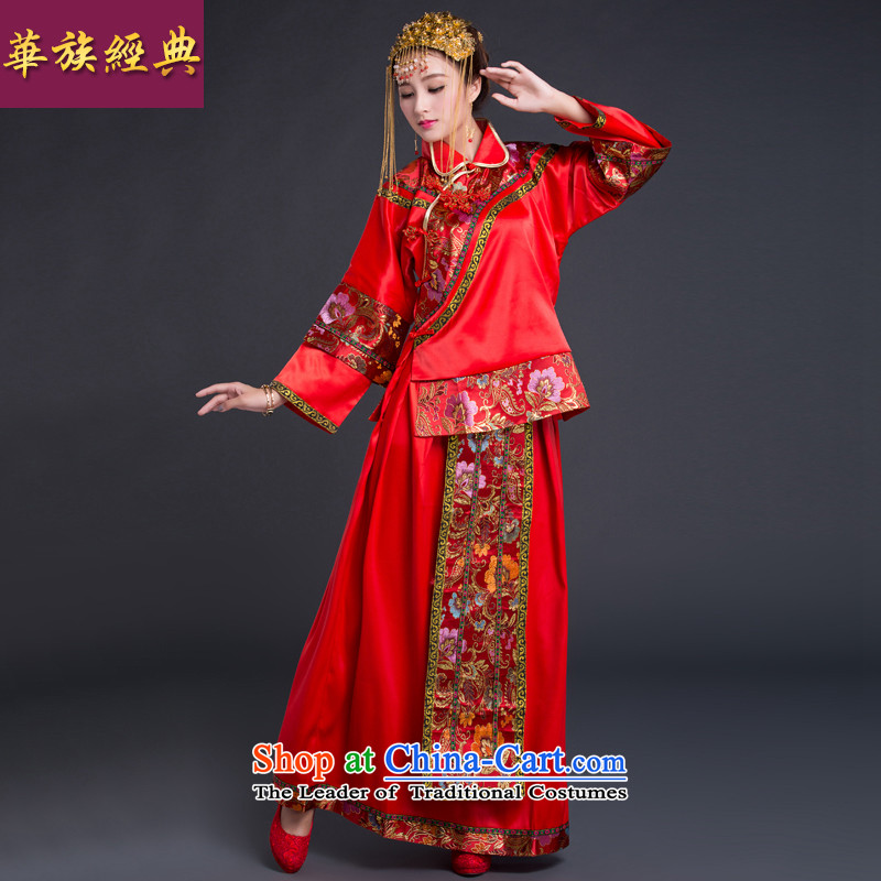 Chinese ethnic groups show services brides classic Chinese wedding dress marriage bows service wedding dress retro-soo and red autumn qipao?XL