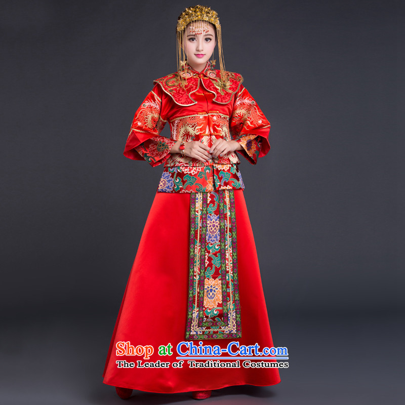 Chinese ethnic groups show services classic Chinese dragon costume wedding dress use bows clothing brides fall and winter long-sleeved red , L, China wedding dress ethnic Classic (HUAZUJINGDIAN) , , , shopping on the Internet