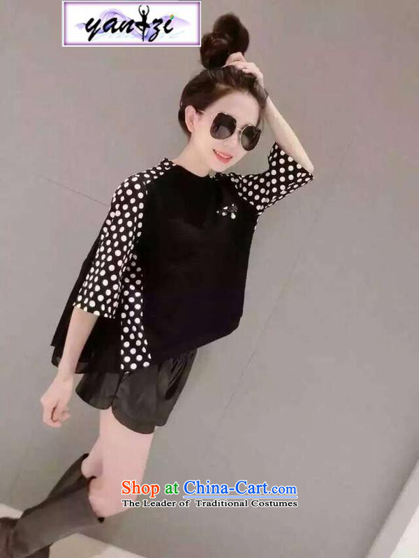 The speaker of the new Korean version of 2015, Gigi Lai stylish cloak small shirt stitching thread knitting clothes leather U shorts kit black , L, Gigi Lai (YANGZI speaker) , , , shopping on the Internet