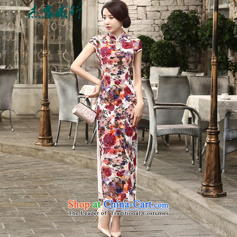 In the new kit, spring and autumn female decorated in a mock-neck really improved long qipao velvet dresses T0004-a XXL, black, in Jericho shopping on the Internet has been pressed.