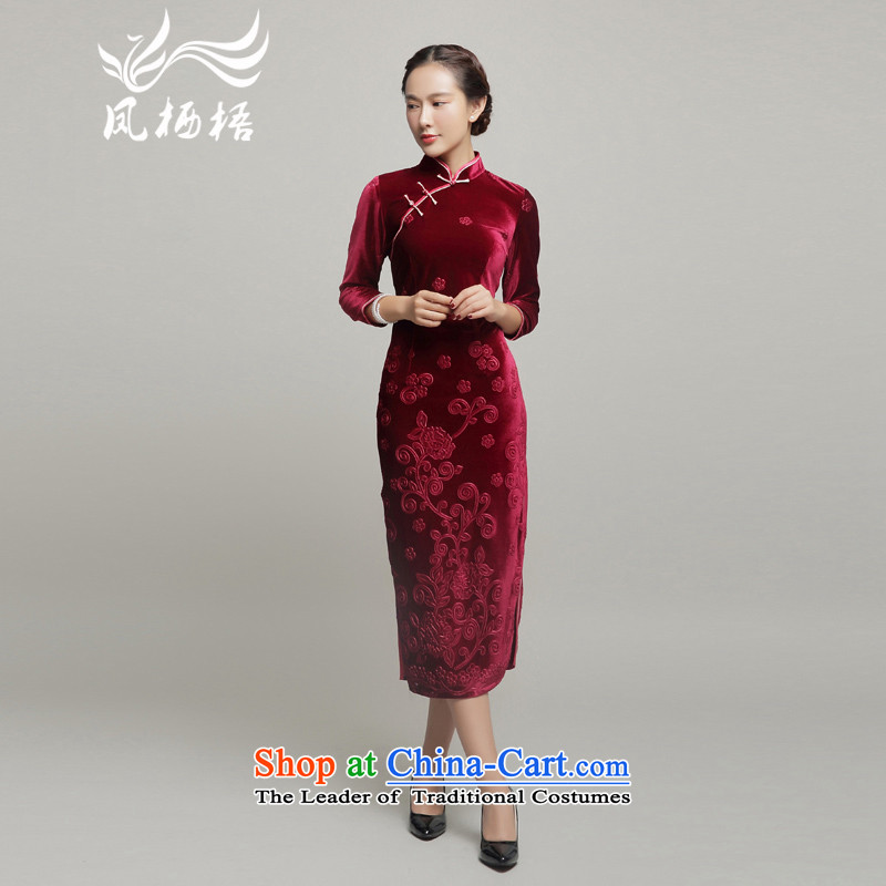 7475 2015 Autumn Fung migratory new really long qipao retro Wool Velvet cheongsam dress skirt DQ15211 upscale emerald- XL, Bong-migratory 7475 , , , shopping on the Internet