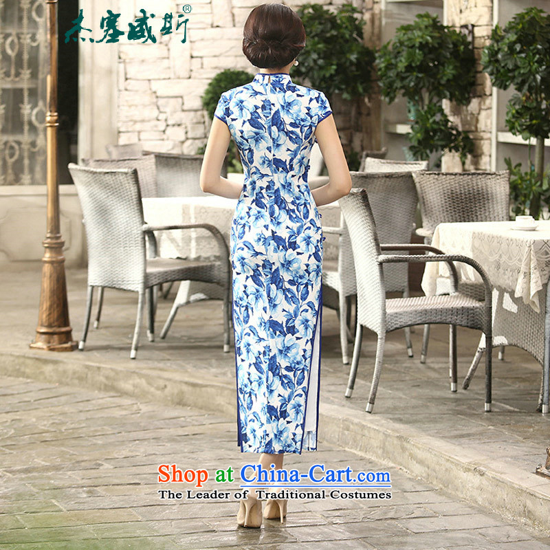 In the new kit, women's daily retro spring and autumn Silk Cheongsam collar is mine-long Sau San, qipao dresses C0014 blue , L, Cheng Kejie Girl In Wisconsin, , , , shopping on the Internet