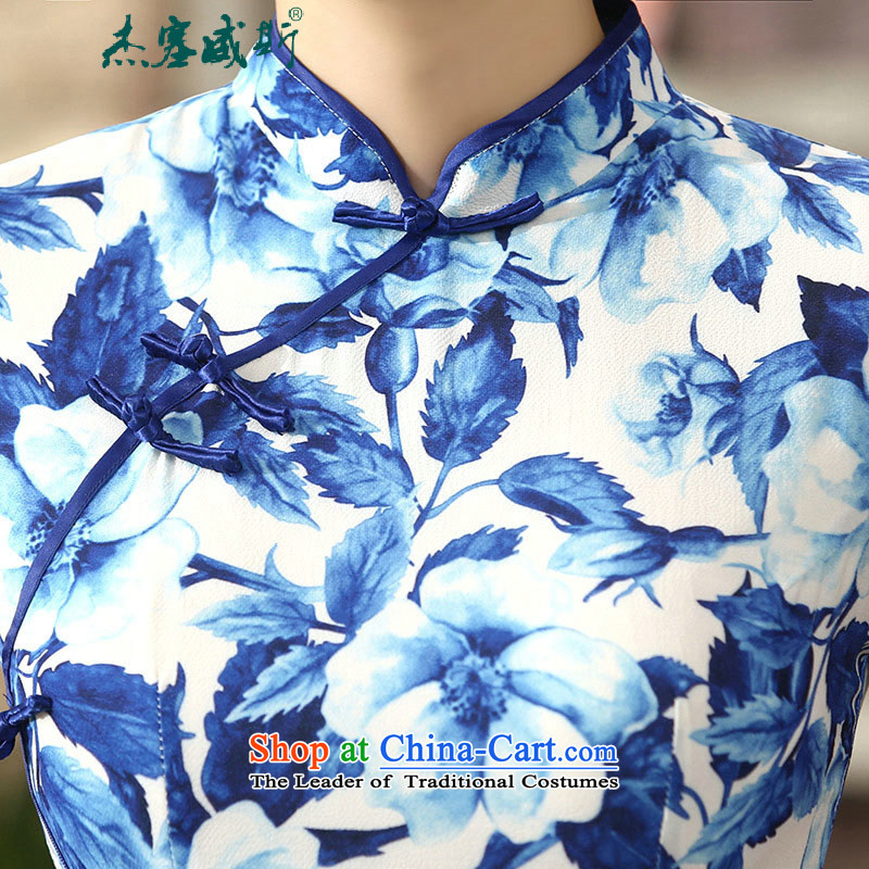 In the new kit, women's daily retro spring and autumn Silk Cheongsam collar is mine-long Sau San, qipao dresses C0014 blue , L, Cheng Kejie Girl In Wisconsin, , , , shopping on the Internet