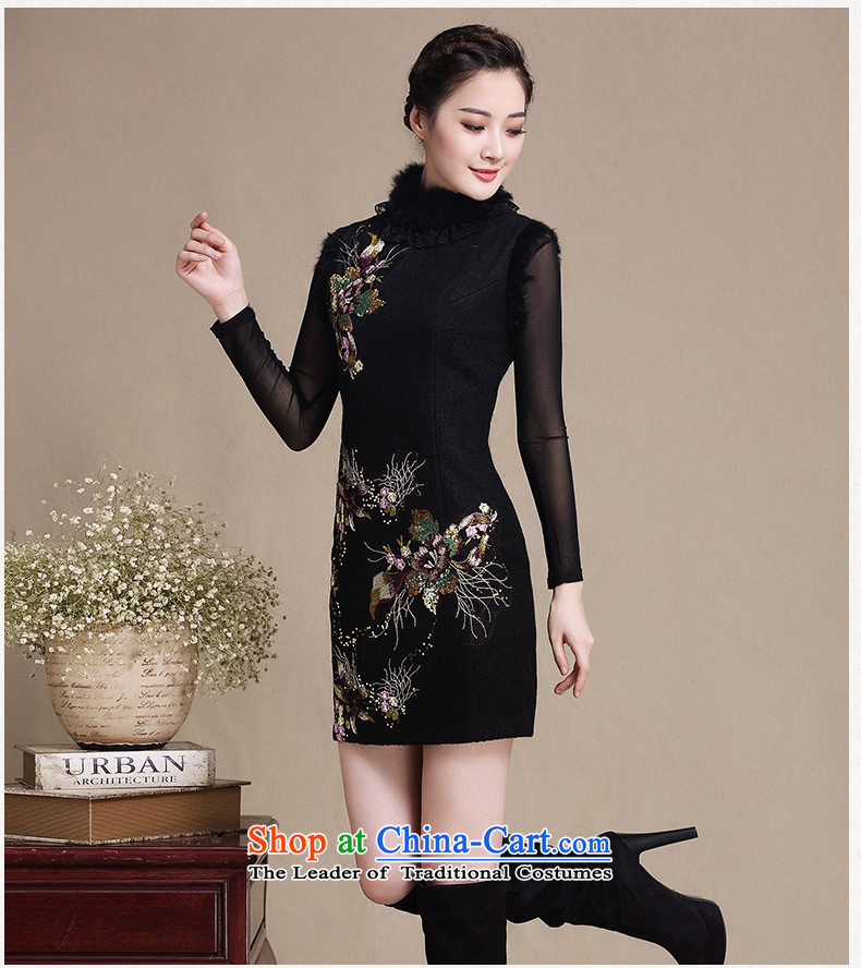 Yuan of Kwai sticks 2015 Fall/Winter Collections for gross new skirt qipao Stylish retro thick) Spangle Embroidery improved cheongsam dress Y3226 Ms. Black XL Photo, prices, brand platters! The elections are supplied in the national character of distribution, so action, buy now enjoy more preferential! As soon as possible.