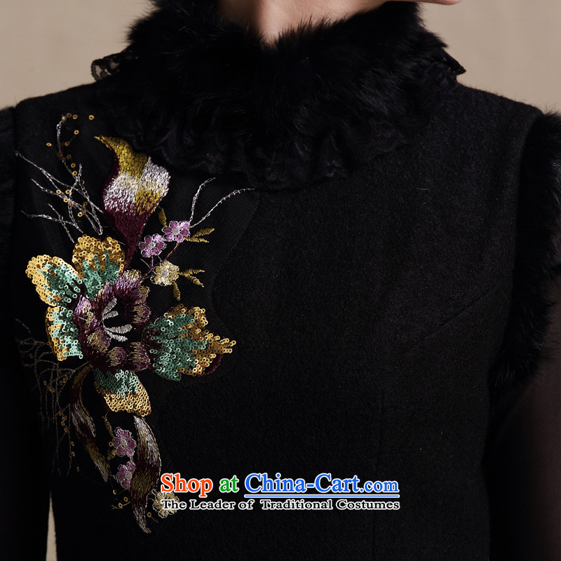 Yuan of Kwai sticks 2015 Fall/Winter Collections for gross new skirt qipao Stylish retro thick) Spangle Embroidery improved cheongsam dress Y3226 Black XL, Yuan President of YUAN SU shopping on the Internet has been pressed.)