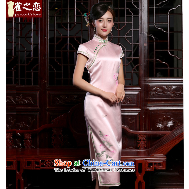 Love of birds, red autumn 2015, more new traditional hand-painted silk cheongsam QD802 pink love of birds, L, , , , shopping on the Internet