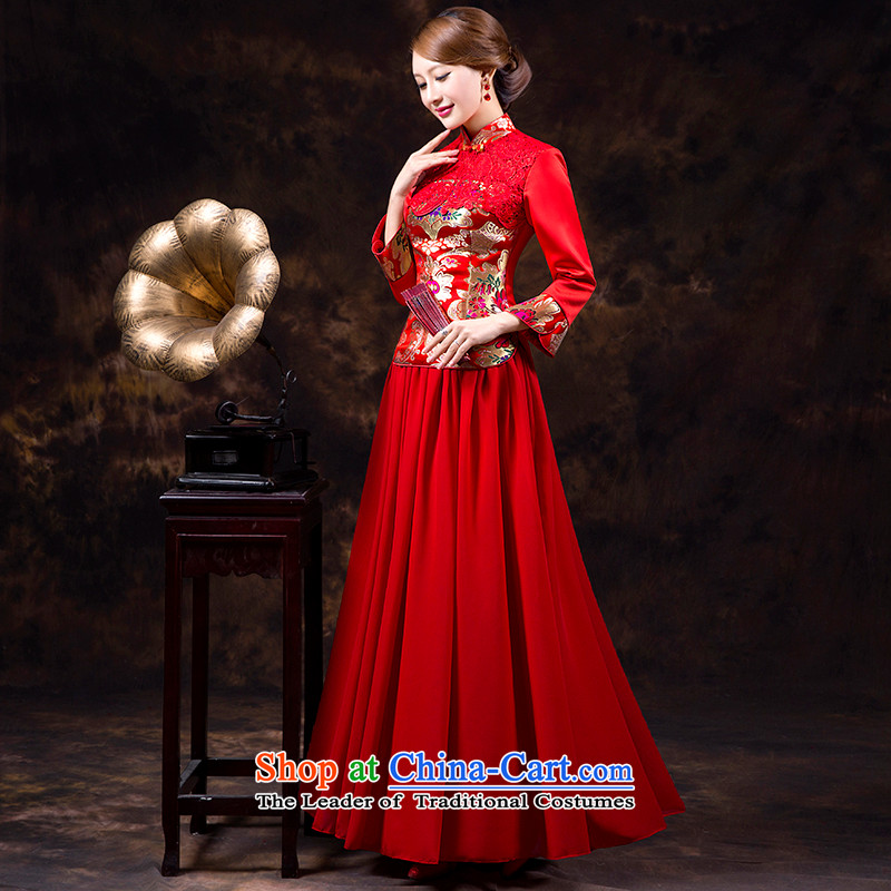 Toasting champagne qipao services 2015 autumn and winter long-sleeved long service Red Beauty bride bows embroidery lace marriages bows services back door red dress red PUERTORRICANS waist 2.0), Mrs Alexa Lam Roundup , , , shopping on the Internet