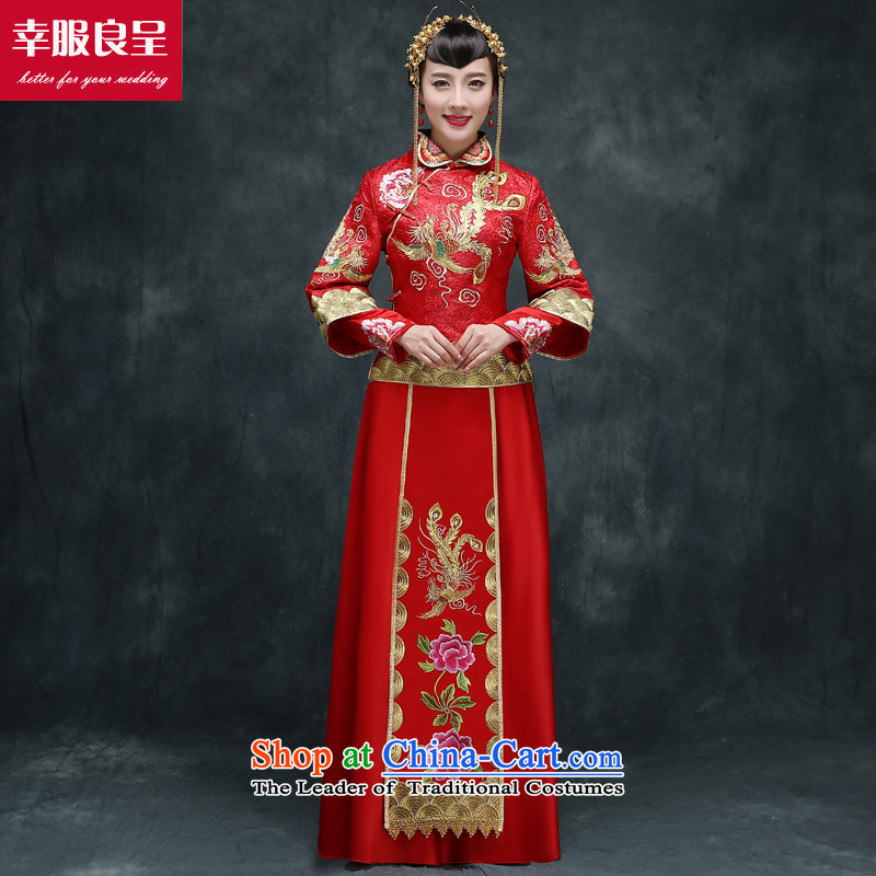 Sau Wo service to the dragon use autumn and winter bridal dresses ancient Chinese wedding gown wedding long marriages bows to the girl-soo Wo Service + Head Ornaments 2XL, honor services-leung , , , shopping on the Internet