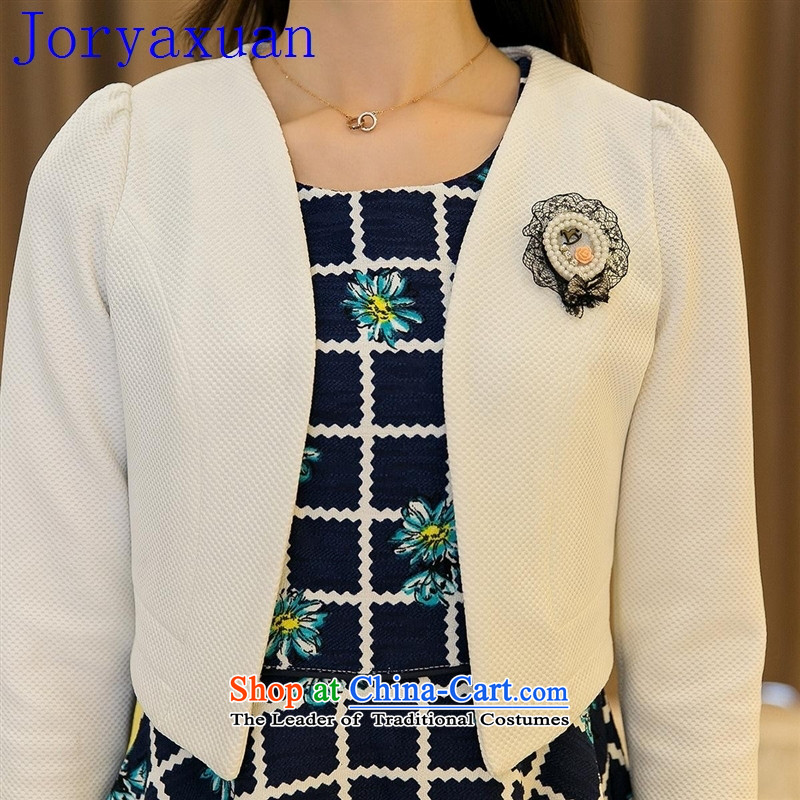 Deloitte Touche Tohmatsu sunny autumn shop new for women Korean round-neck collar 7 cuff latticed Sau San two kits White M love Yan (axbaby Bebe) , , , shopping on the Internet