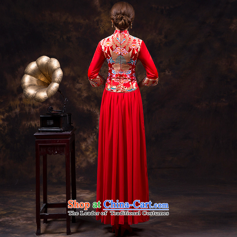 Wedding dress qipao autumn and winter new long-sleeved long serving Chinese-bride bows wo service long-sleeved qipao autumn wedding dress long red L waist 2.2), Mrs Alexa Lam Roundup , , , shopping on the Internet