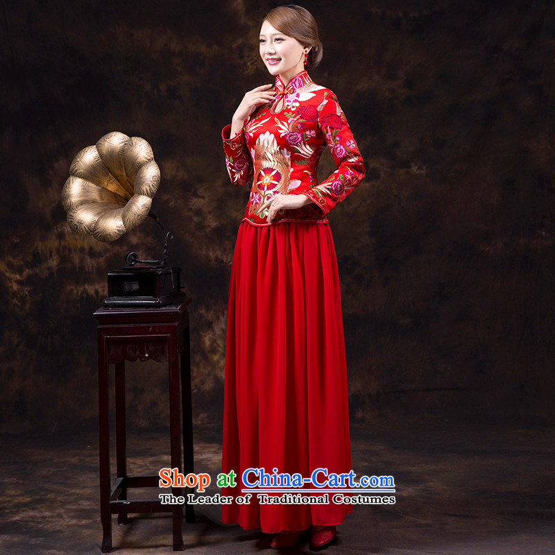 Wedding dress qipao new bride autumn and winter clothing Chinese Soo-reel bows to the fall of long-sleeved qipao wedding dress long red red L waist 2.2), Mrs Alexa Lam Roundup , , , shopping on the Internet