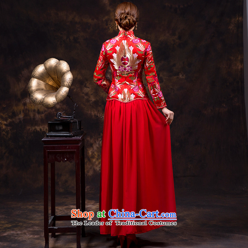Wedding dress qipao new bride autumn and winter clothing Chinese Soo-reel bows to the fall of long-sleeved qipao wedding dress long red red L waist 2.2), Mrs Alexa Lam Roundup , , , shopping on the Internet