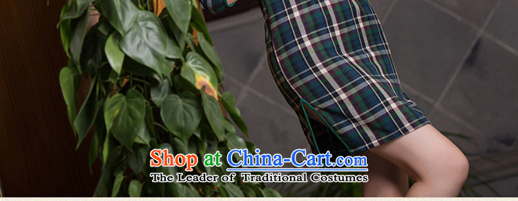 Ink 歆 qipao autumn 2015 also Tsing replace retro new improvements qipao skirt in Ms. cuff latticed cheongsam dress QD094 Green Grid van arts M picture, prices, brand platters! The elections are supplied in the national character of distribution, so action, buy now enjoy more preferential! As soon as possible.