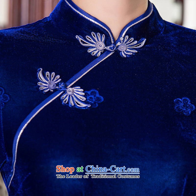 The Hong Kong and New 2015 歆) scouring pads cheongsam dress long antique style qipao gown of older Ms. qipao autumn replacing  ink 歆 QD268-9 blue, L (MOXIN) , , , shopping on the Internet